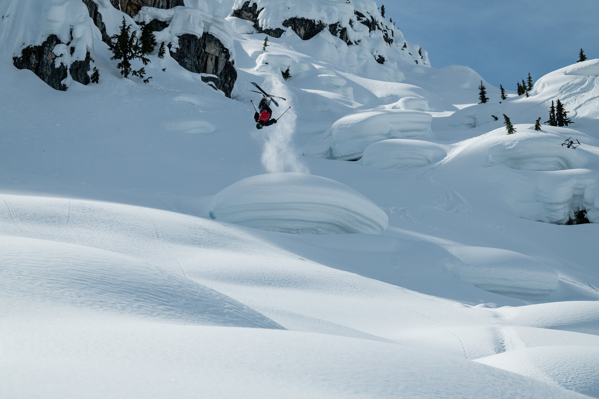 Skiier doing flip